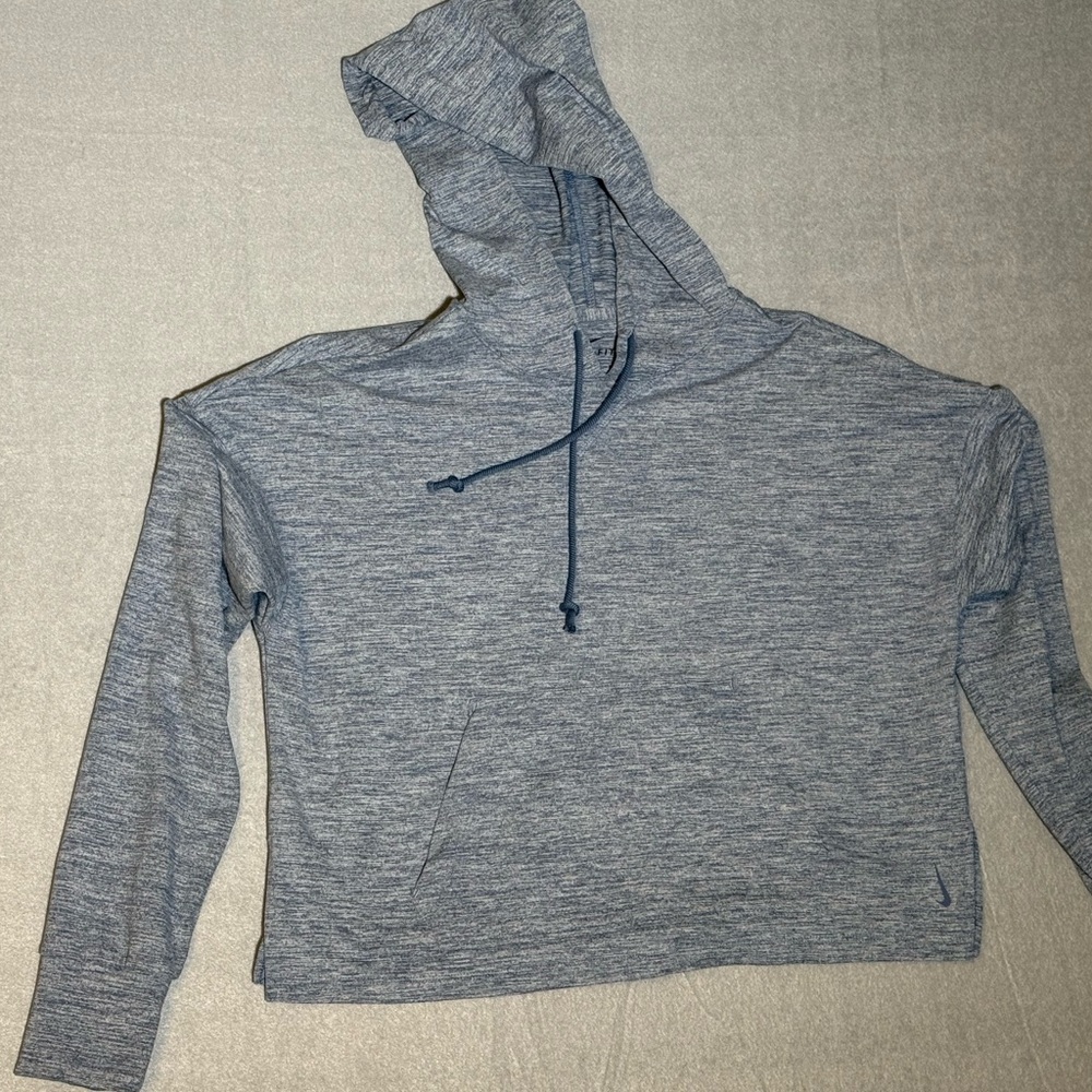 Nike Dri Fit Cropped Lightweight Hoodie Womens M Blue Long Sleeve Pullover Top